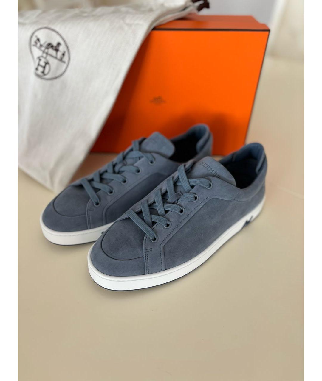 HERMES Голубые замшевые кеды, фото 8