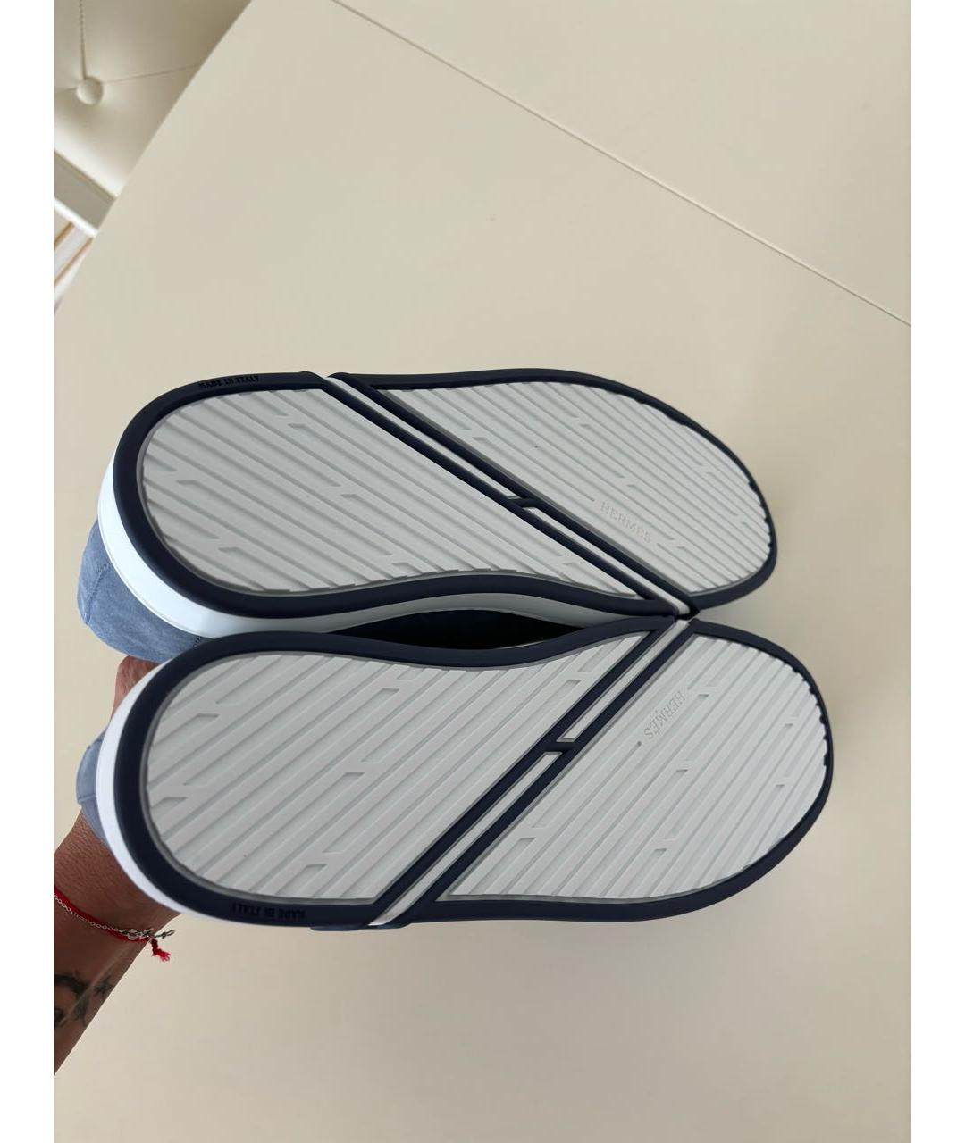 HERMES Голубые замшевые кеды, фото 4