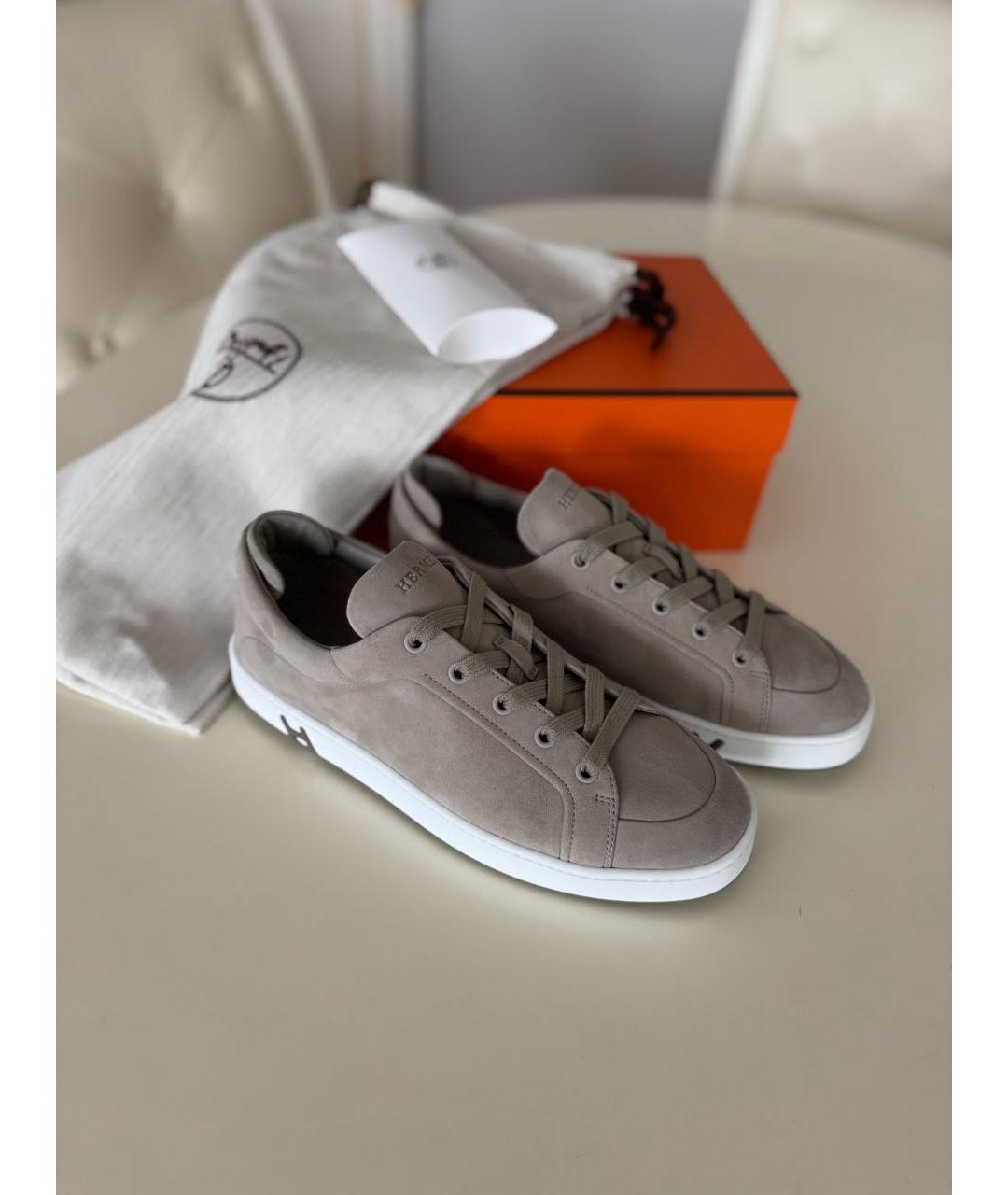 HERMES Серые замшевые кеды, фото 8