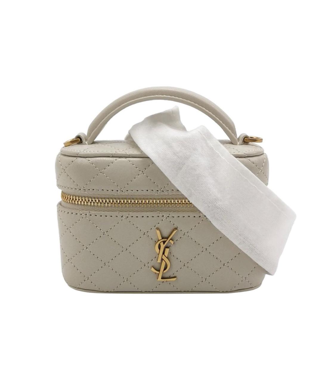 SAINT LAURENT Белая кожаная сумка с короткими ручками, фото 2