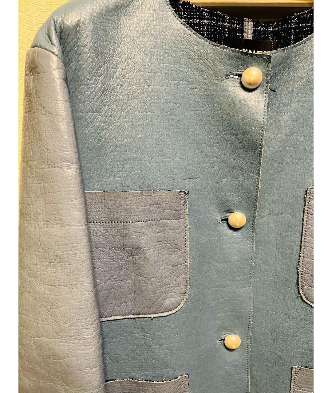 CHANEL Голубой кожаный жакет/пиджак, фото 4