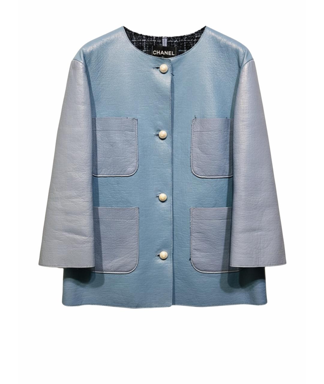 CHANEL Голубой кожаный жакет/пиджак, фото 1