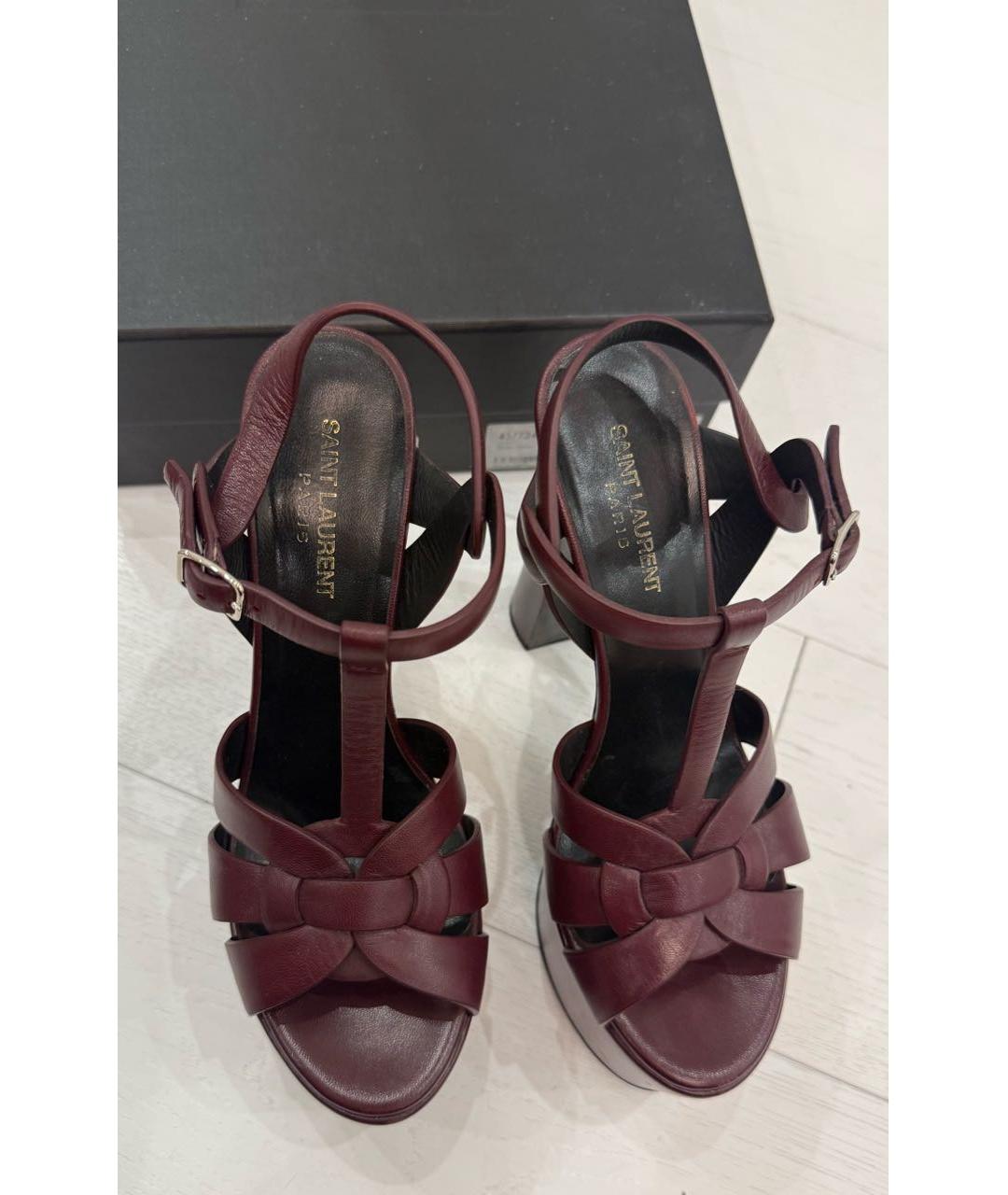 SAINT LAURENT Бордовые кожаные босоножки, фото 3