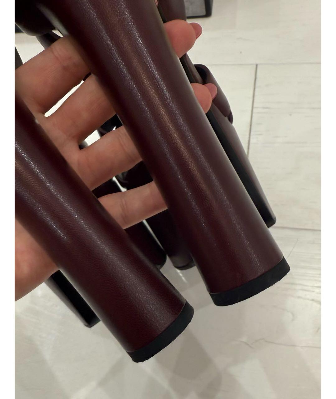SAINT LAURENT Бордовые кожаные босоножки, фото 6