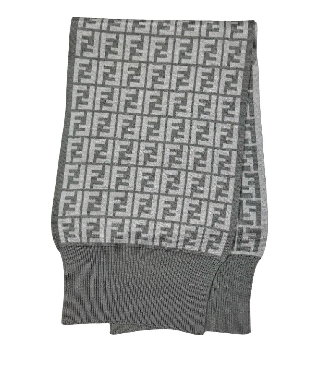FENDI Серый шерстяной шарф, фото 1