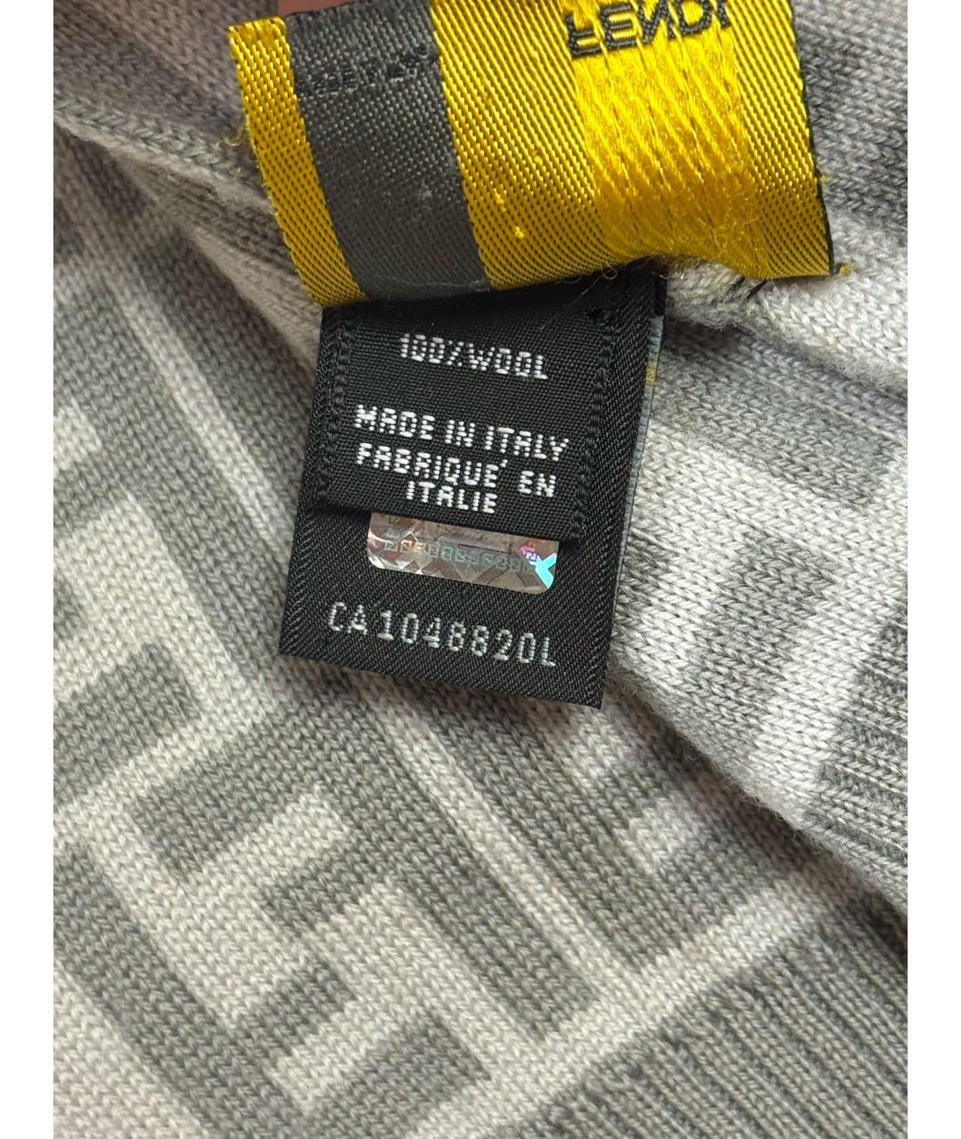 FENDI Серый шерстяной шарф, фото 6