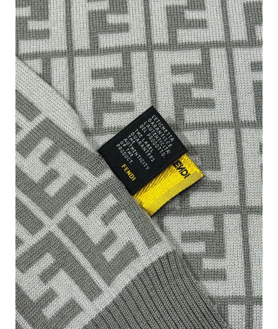 FENDI Серый шерстяной шарф, фото 7