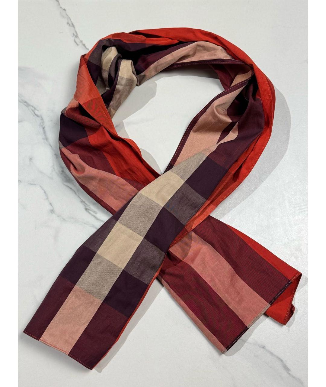 BURBERRY Красный хлопковый платок, фото 4