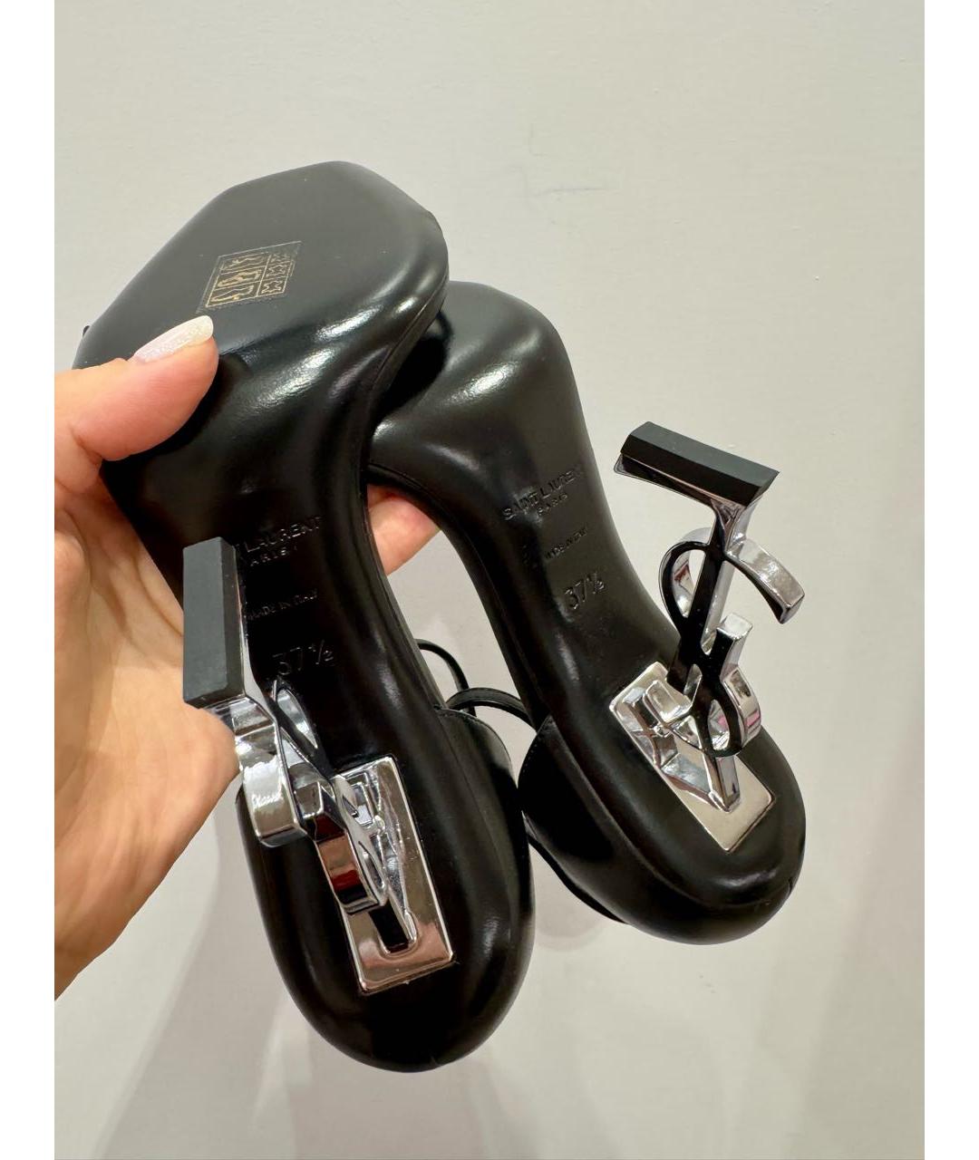 SAINT LAURENT Черные кожаные босоножки, фото 3