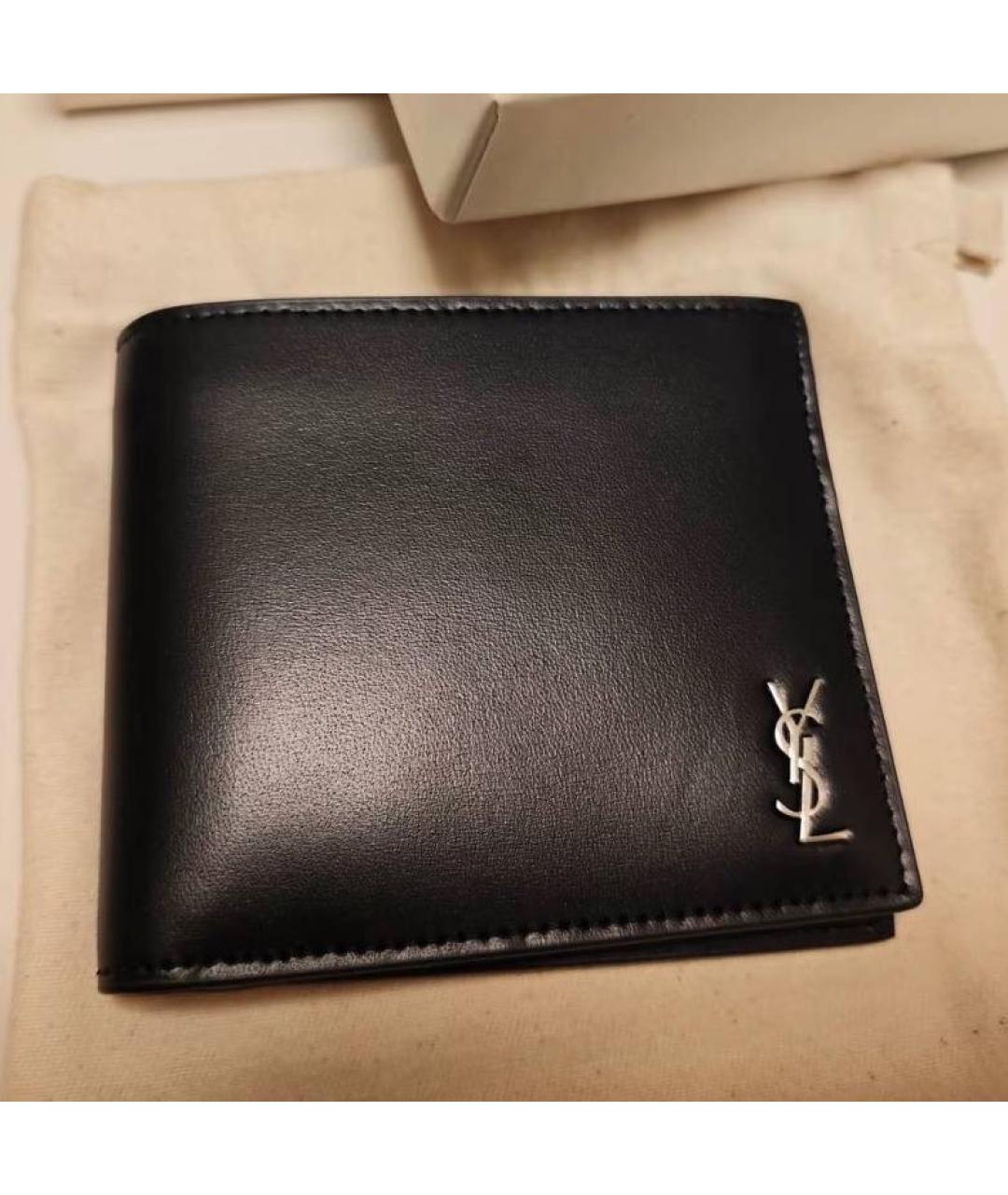 SAINT LAURENT Черный кожаный кошелек, фото 5