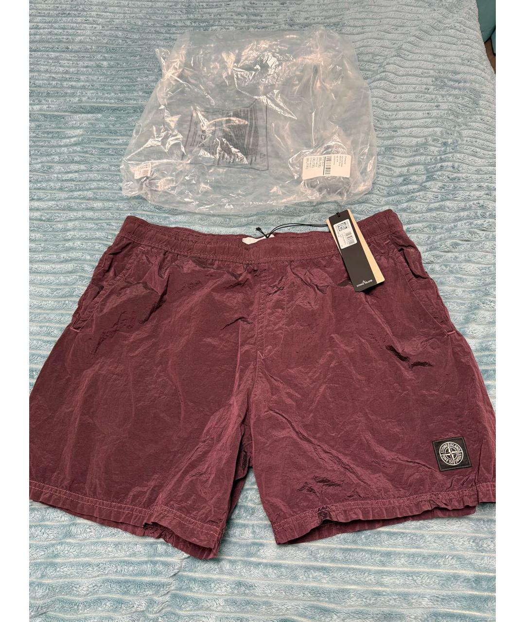 STONE ISLAND Бордовые полиамидовые шорты, фото 8
