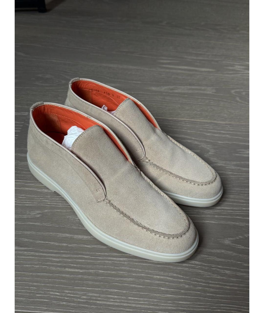 SANTONI Бежевые замшевые лоферы, фото 3