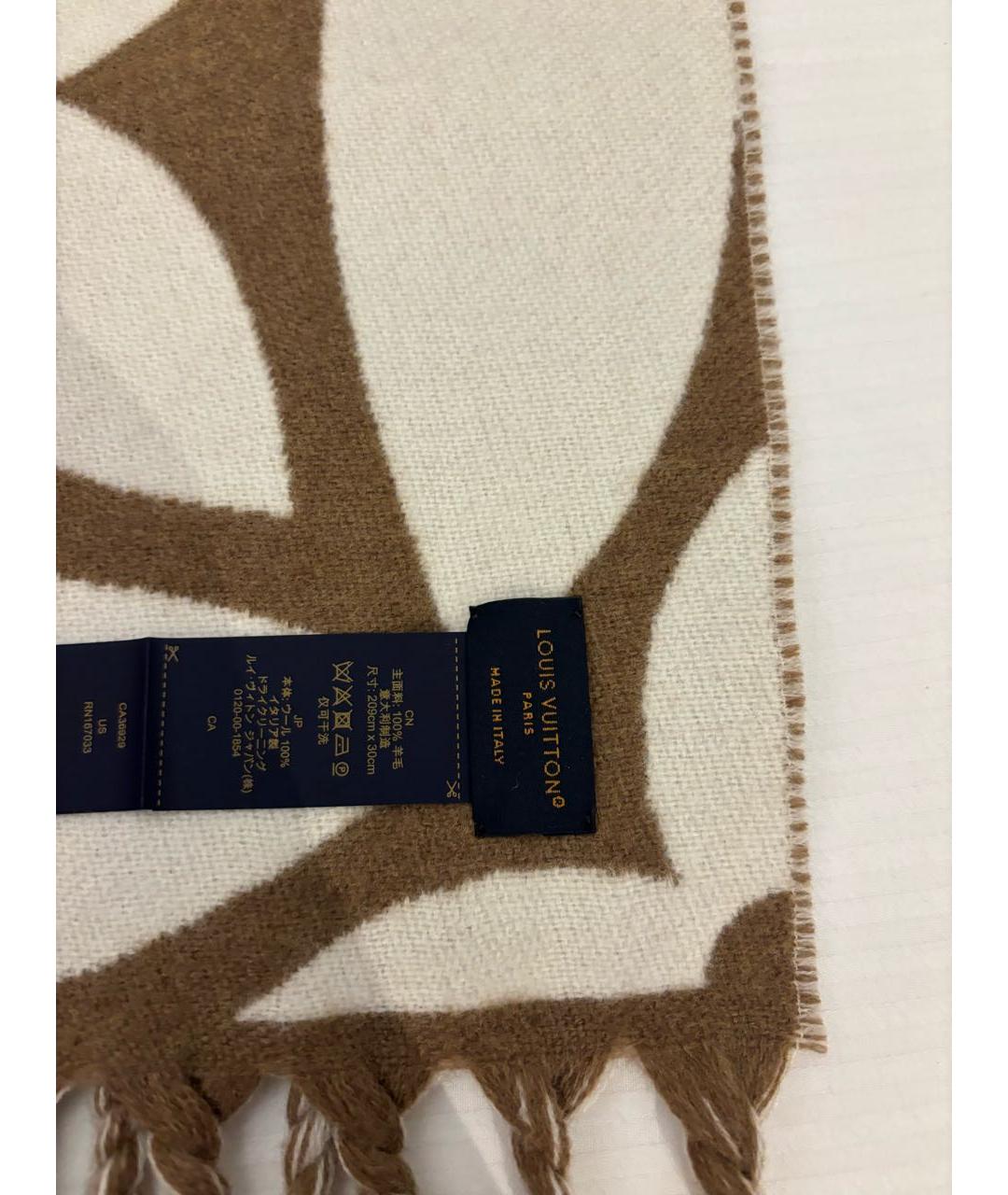 LOUIS VUITTON Коричневый шерстяной шарф, фото 6