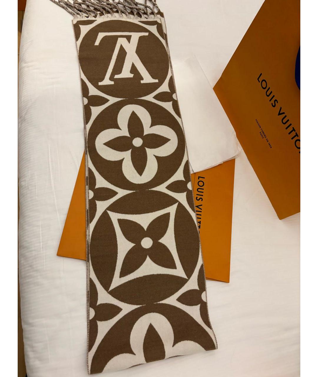 LOUIS VUITTON Коричневый шерстяной шарф, фото 3