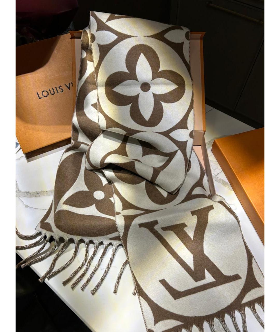 LOUIS VUITTON Коричневый шерстяной шарф, фото 2