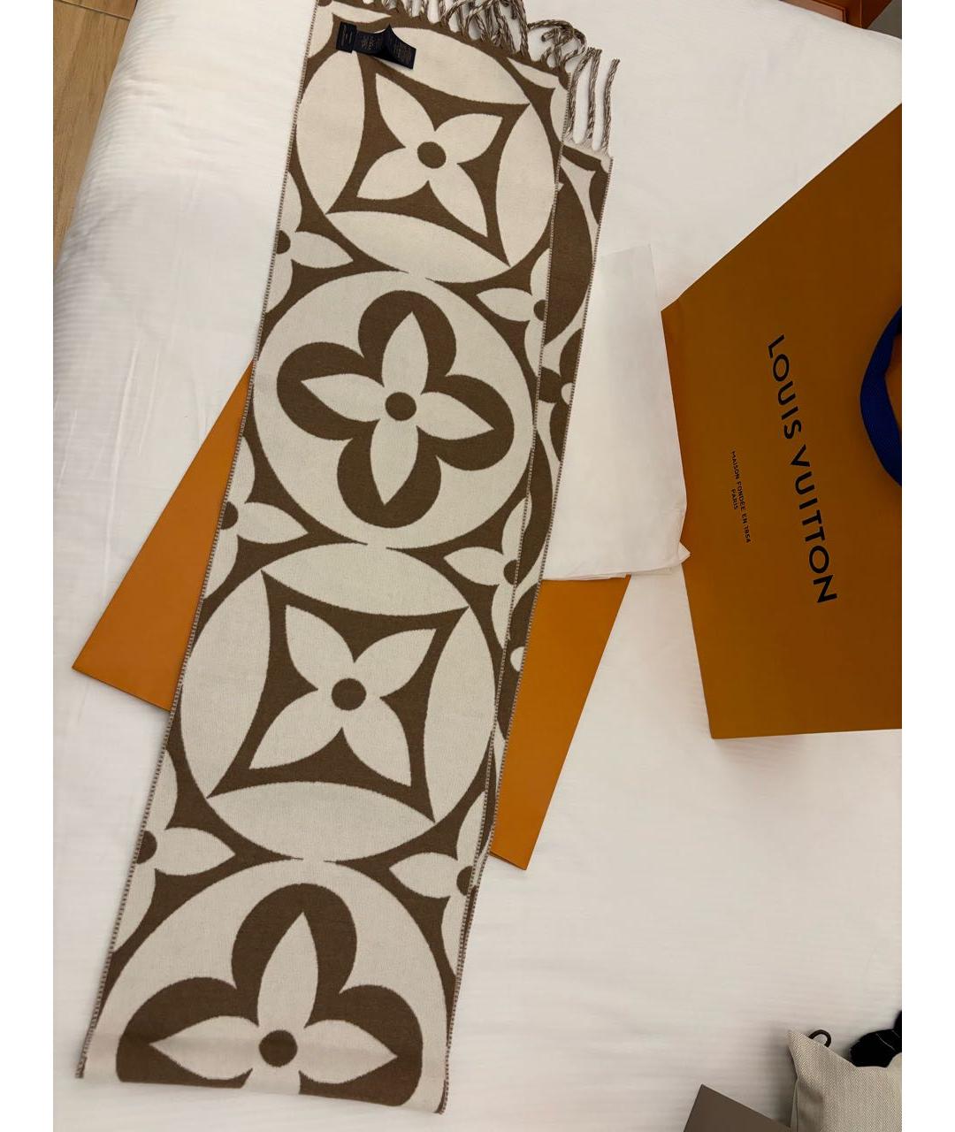 LOUIS VUITTON Коричневый шерстяной шарф, фото 5