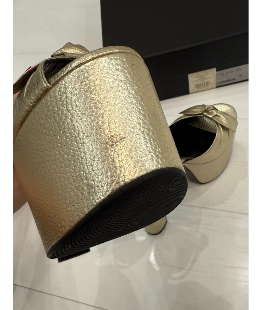 SAINT LAURENT Золотые кожаные босоножки, фото 6