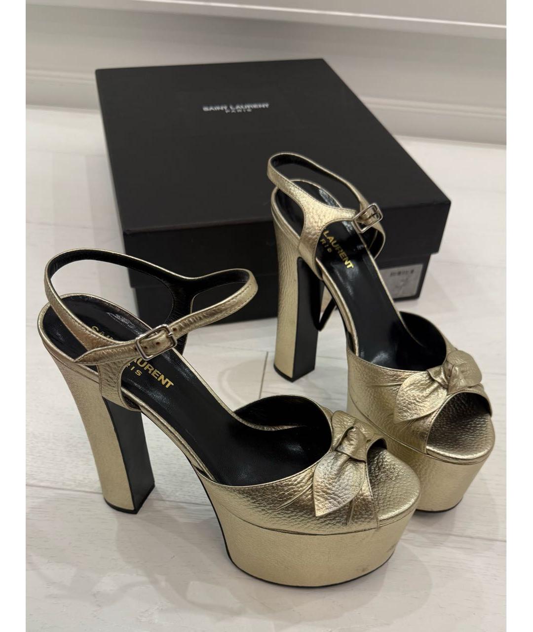 SAINT LAURENT Золотые кожаные босоножки, фото 2