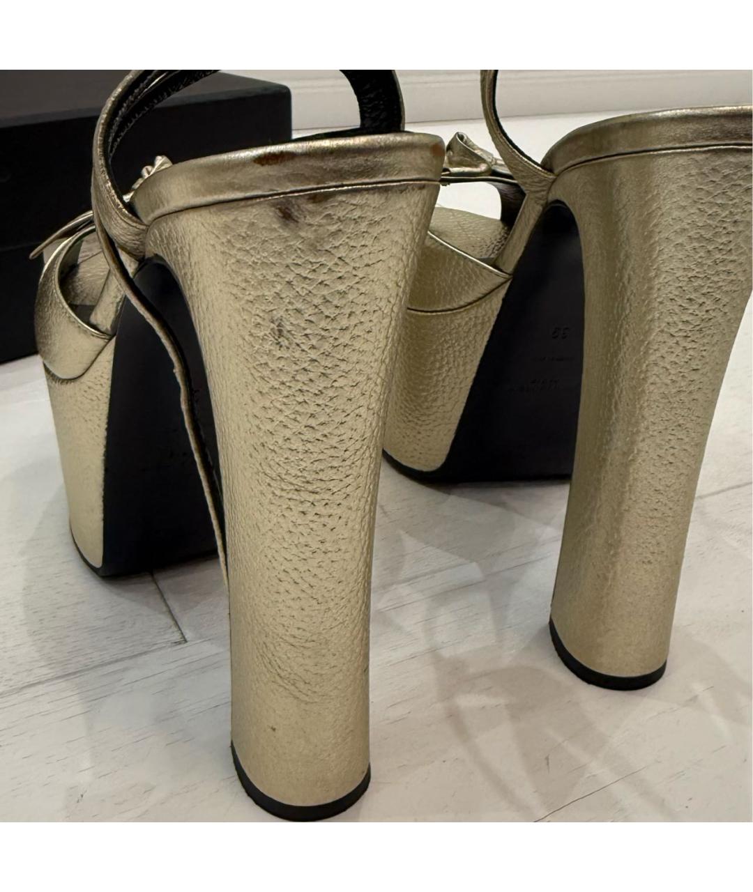 SAINT LAURENT Золотые кожаные босоножки, фото 7