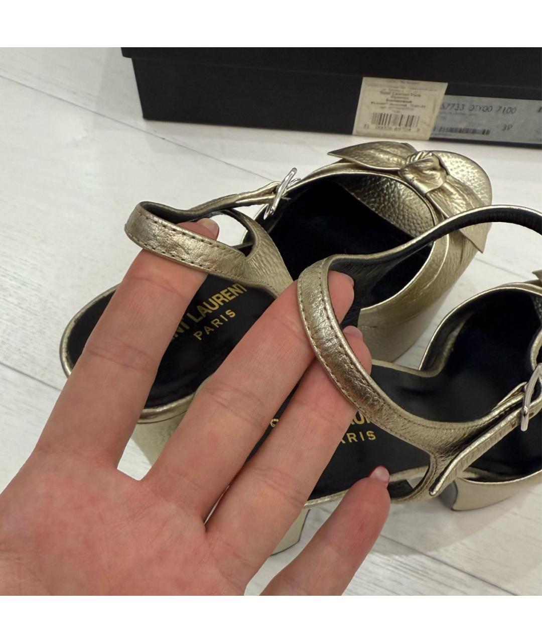 SAINT LAURENT Золотые кожаные босоножки, фото 5