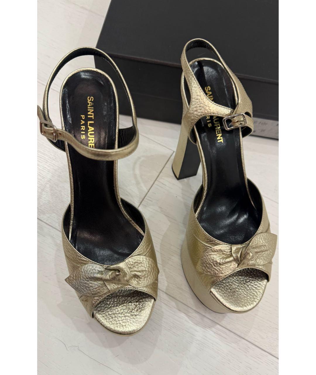 SAINT LAURENT Золотые кожаные босоножки, фото 4