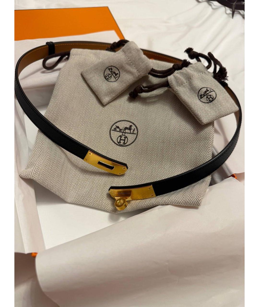 HERMES Черный кожаный ремень, фото 2