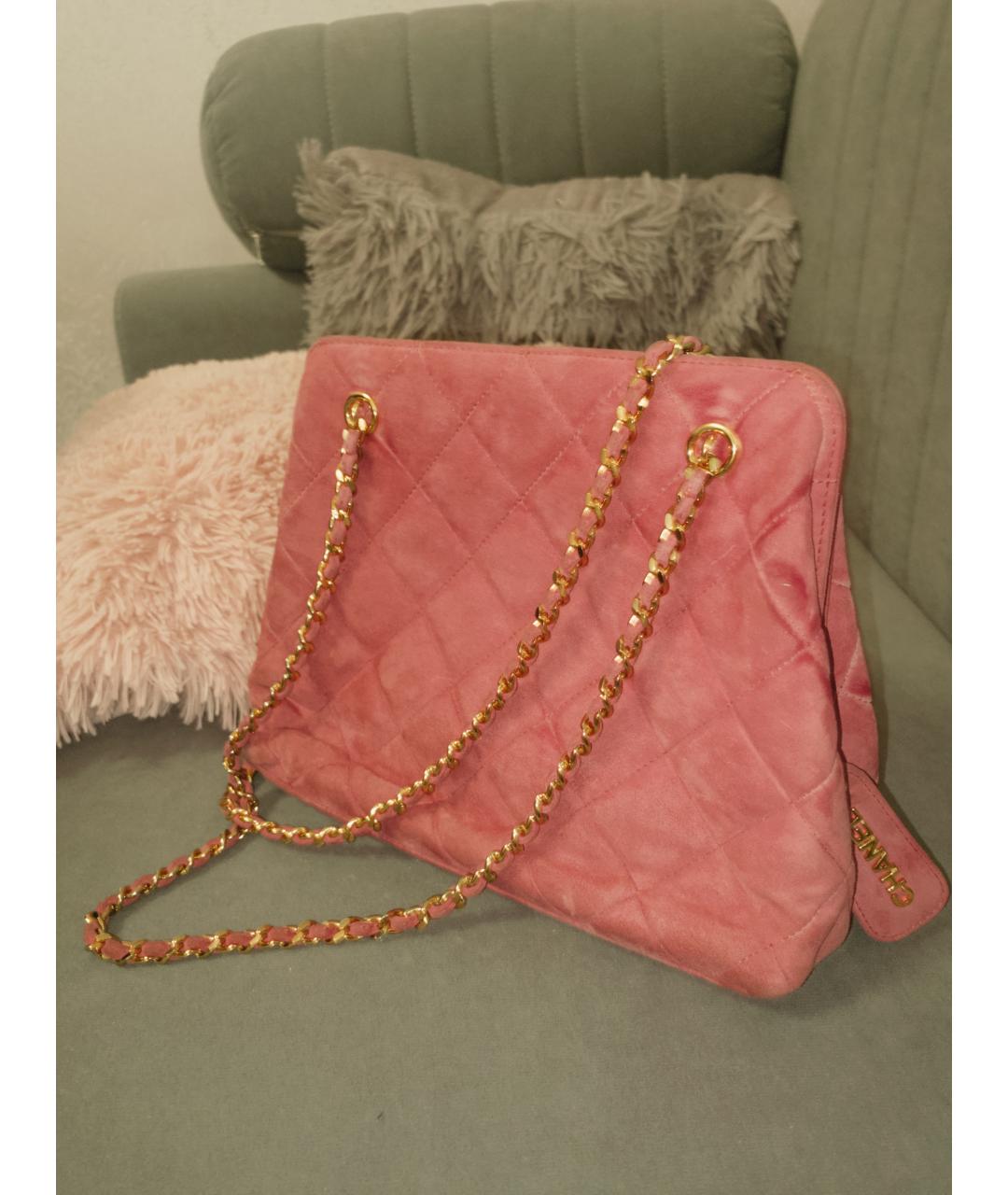 CHANEL Розовая бархатная сумка с короткими ручками, фото 8
