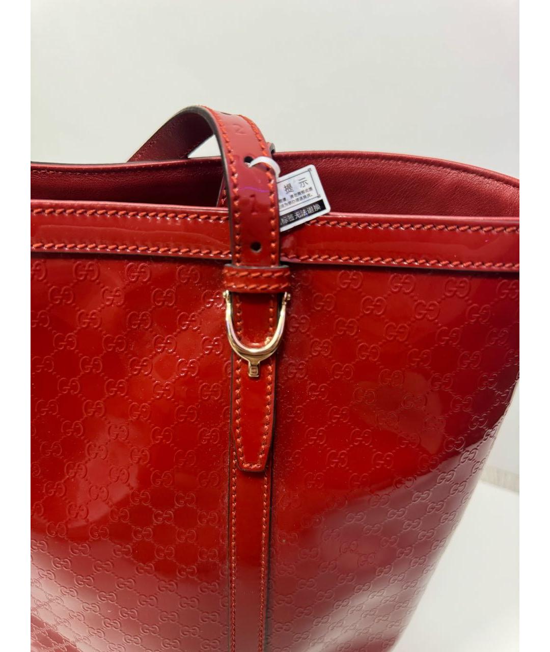 GUCCI Красная сумка тоут из лакированной кожи, фото 5