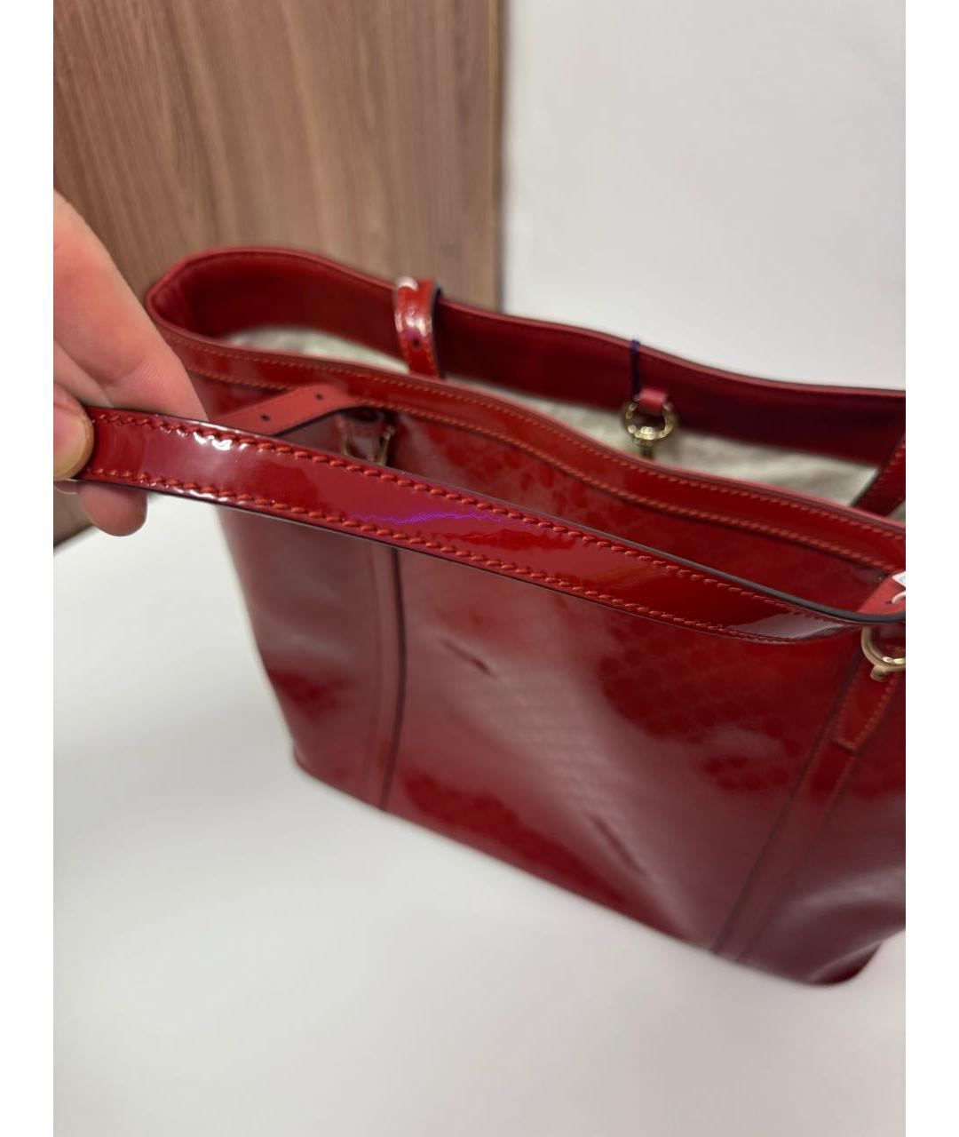 GUCCI Красная сумка тоут из лакированной кожи, фото 6