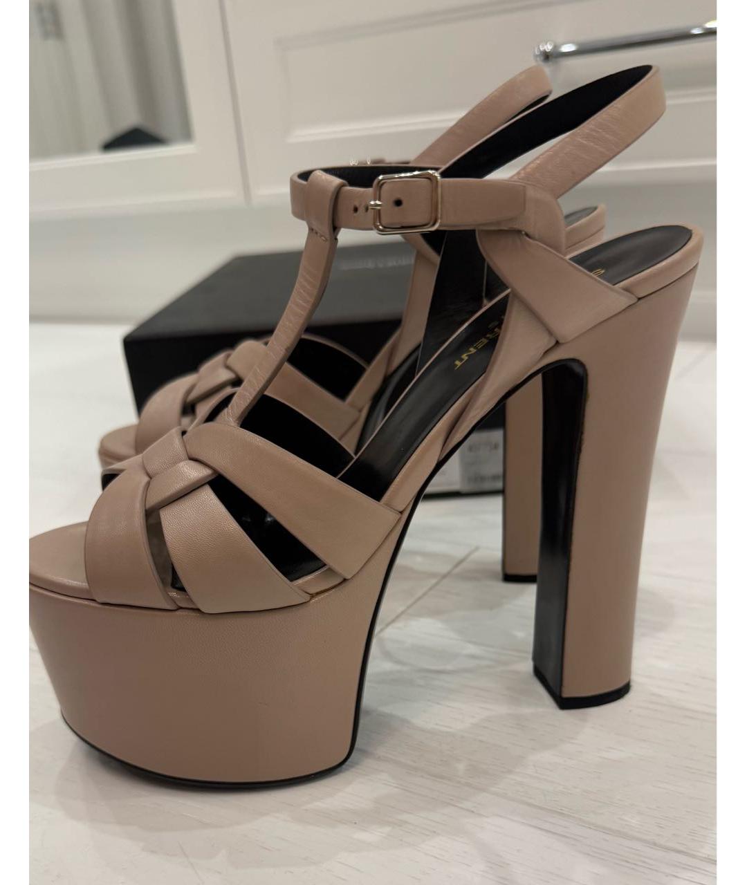 SAINT LAURENT Розовые кожаные босоножки, фото 9