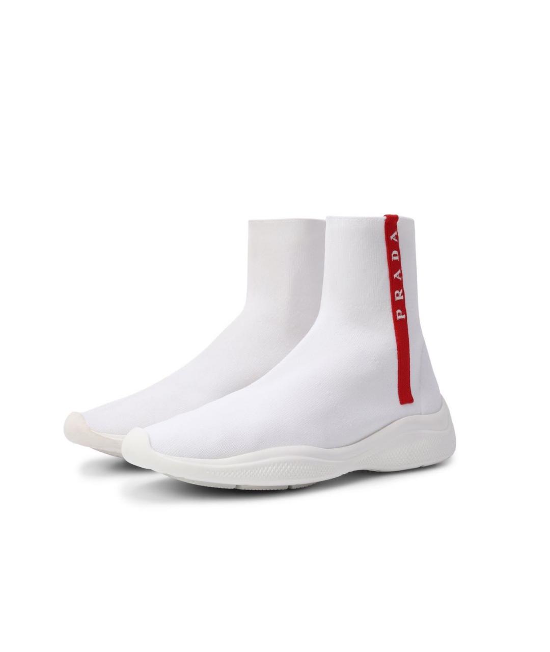 PRADA Белые текстильные кроссовки, фото 2