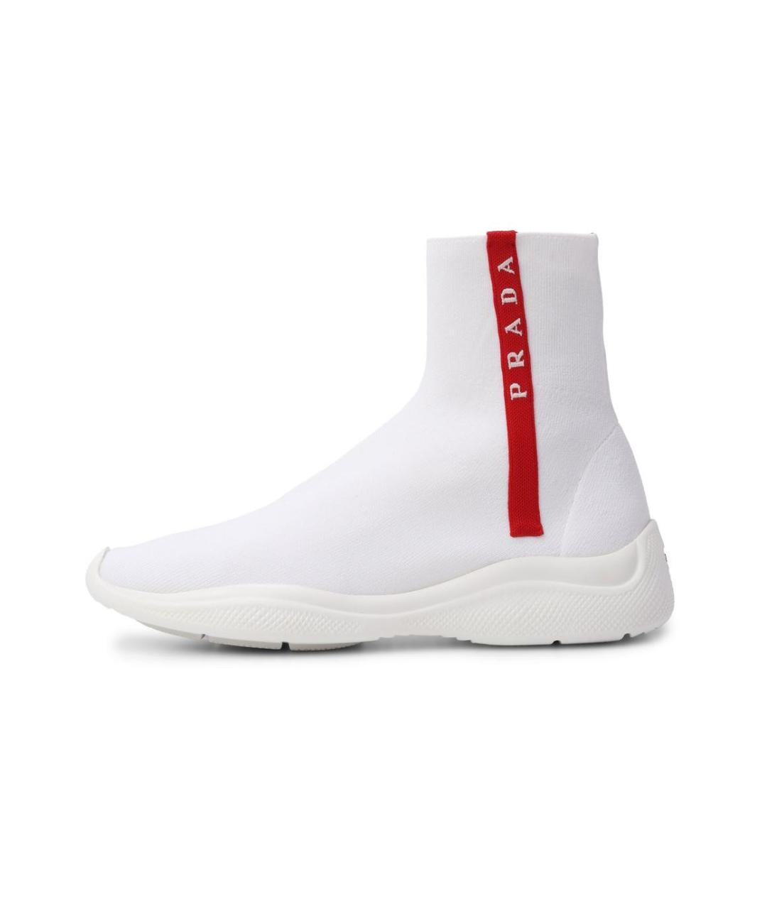 PRADA Белые текстильные кроссовки, фото 5