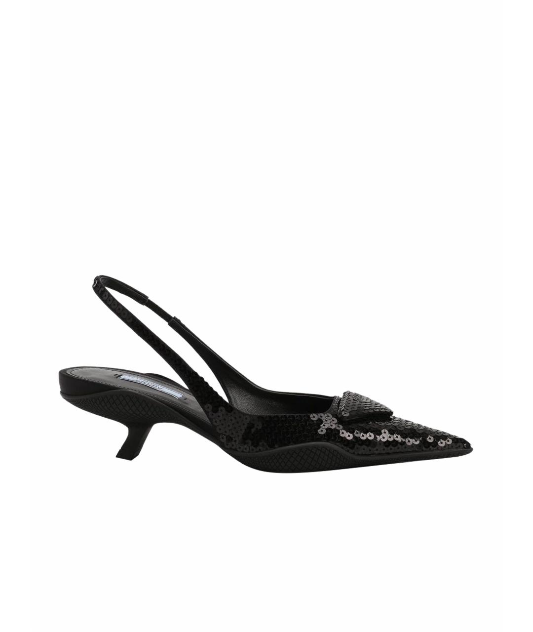 PRADA Черные кожаные лодочки на низком каблуке, фото 5