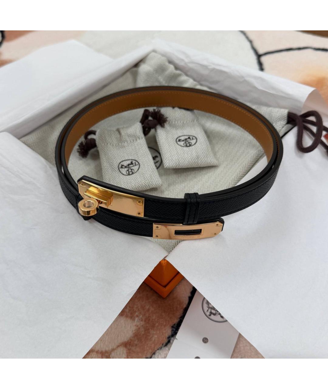 HERMES Черный кожаный ремень, фото 2