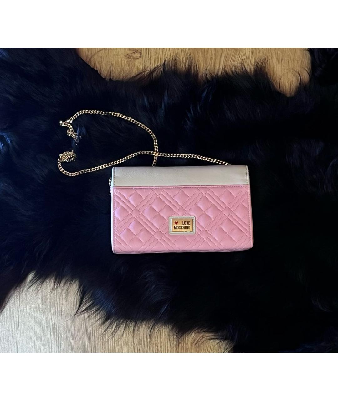 LOVE MOSCHINO Розовая кожаная сумка через плечо, фото 2