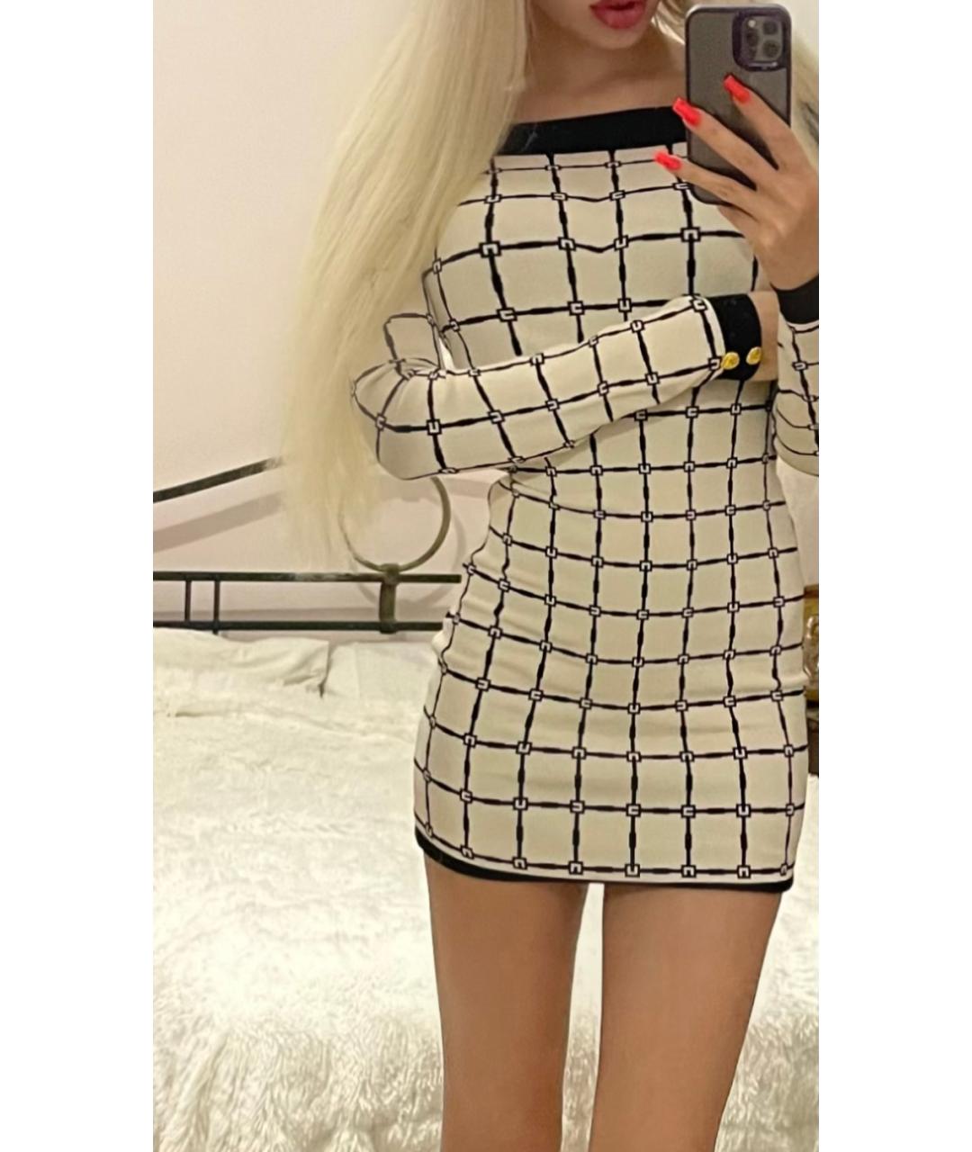 ELISABETTA FRANCHI Белое вискозное коктейльное платье, фото 5