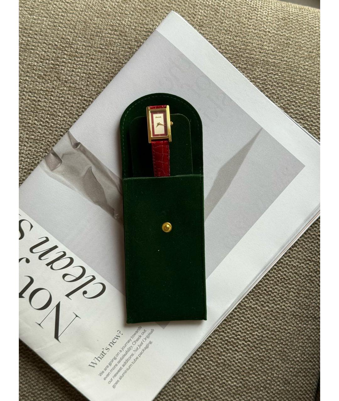 GUCCI Бордовые позолоченные часы, фото 7