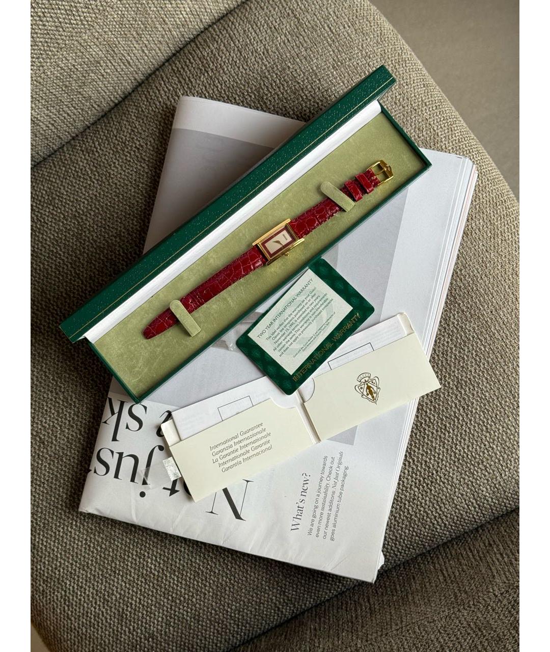 GUCCI Бордовые позолоченные часы, фото 4