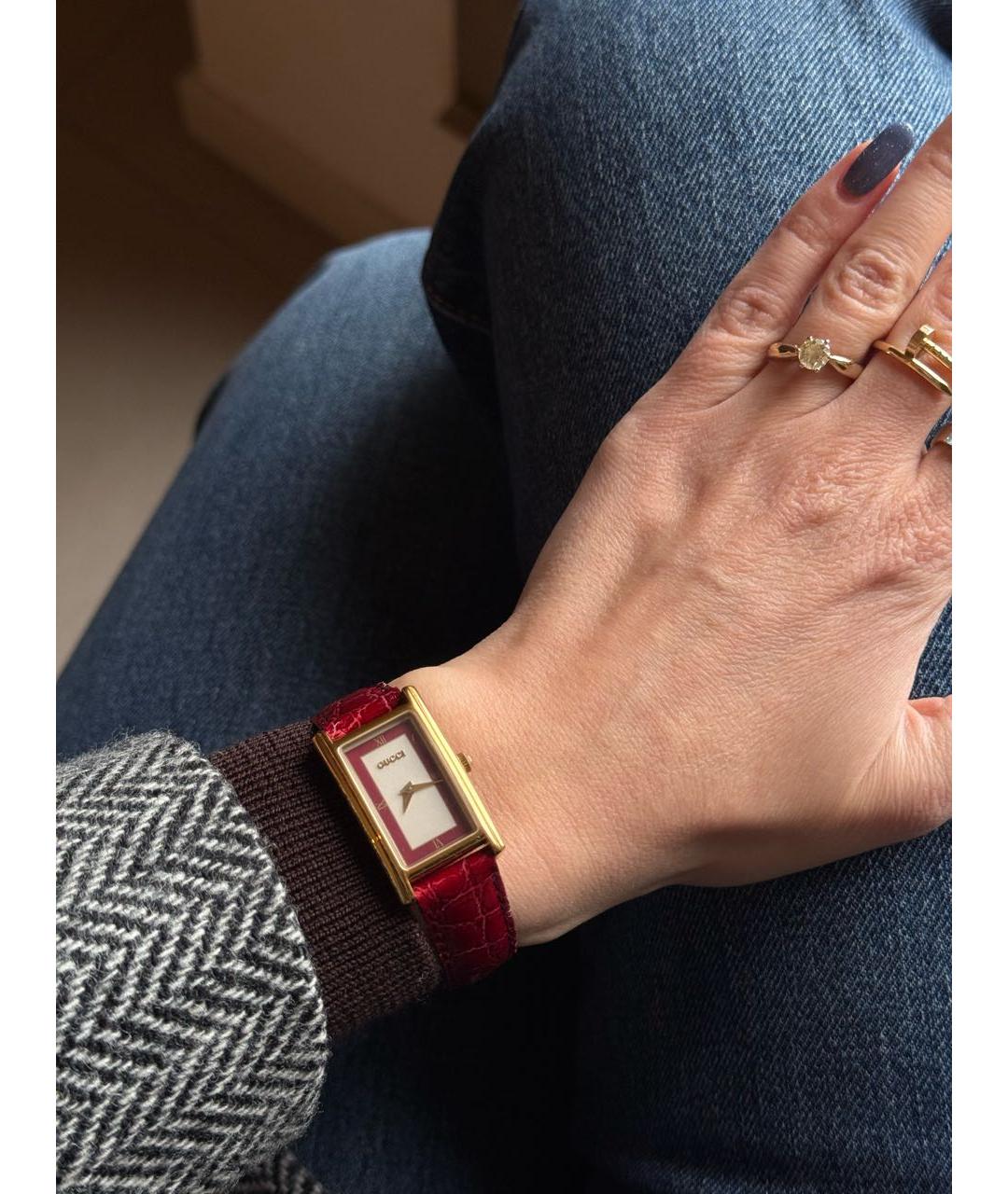 GUCCI Бордовые позолоченные часы, фото 6