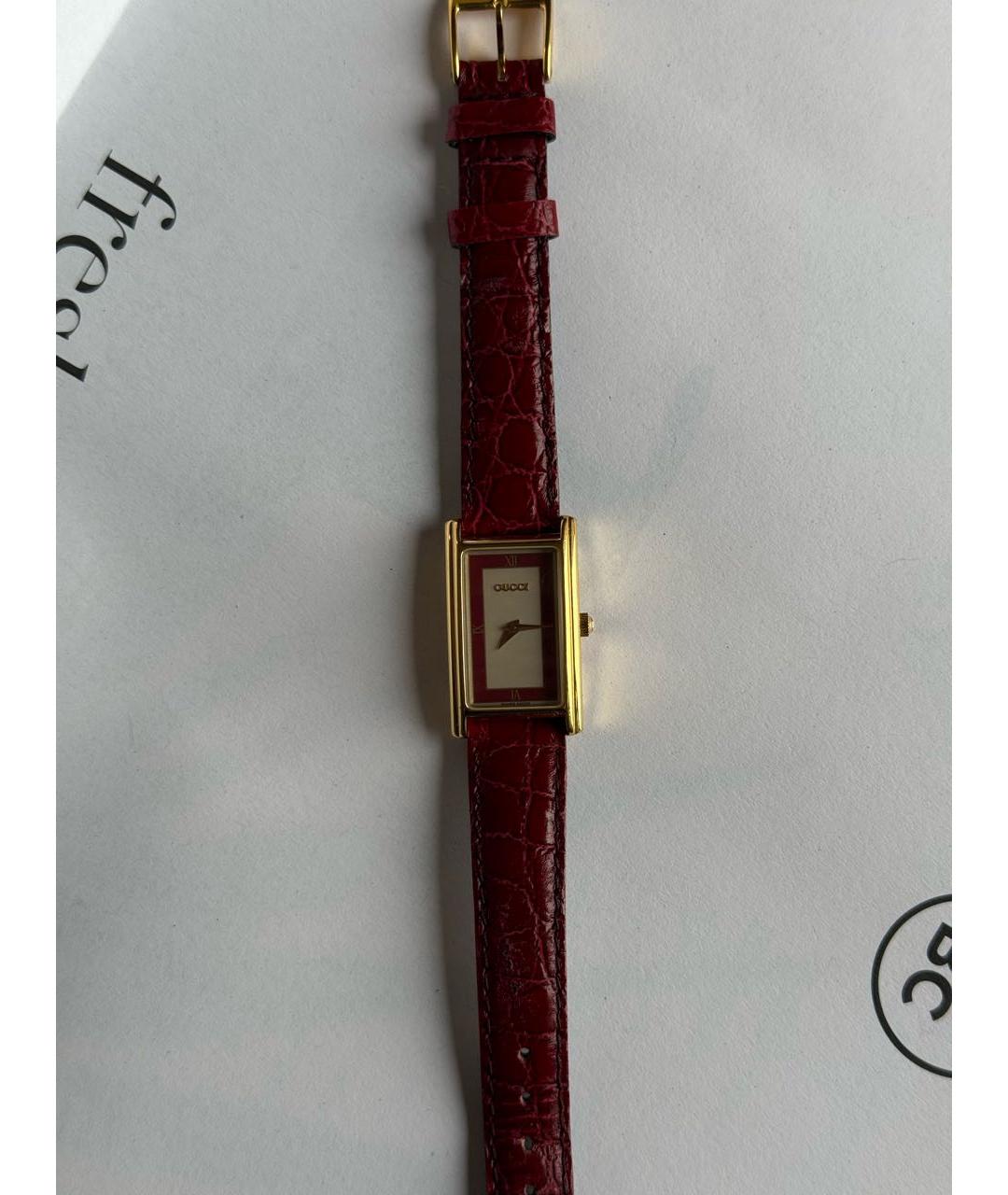 GUCCI Бордовые позолоченные часы, фото 9
