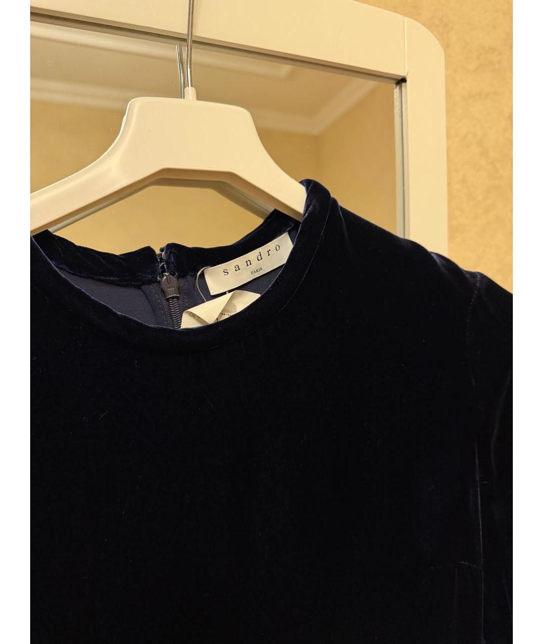 SANDRO Темно-синее бархатное повседневное платье, фото 3