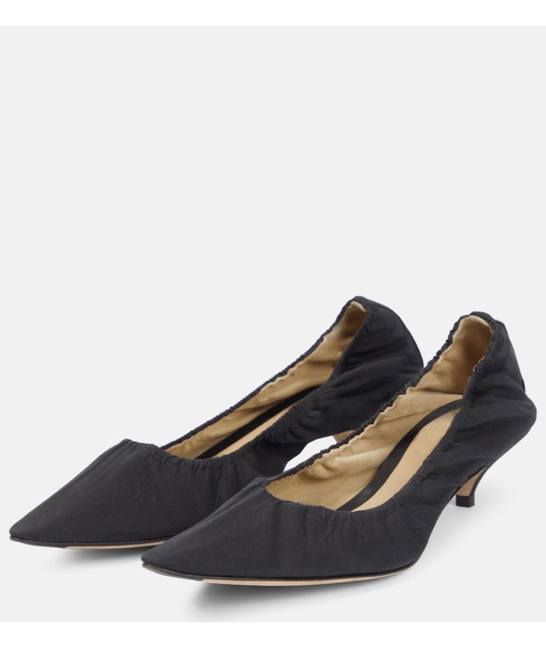 THE ROW Черные текстильные лодочки на низком каблуке, фото 2