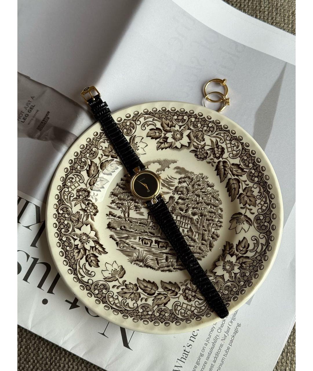 GUCCI Черные позолоченные часы, фото 5