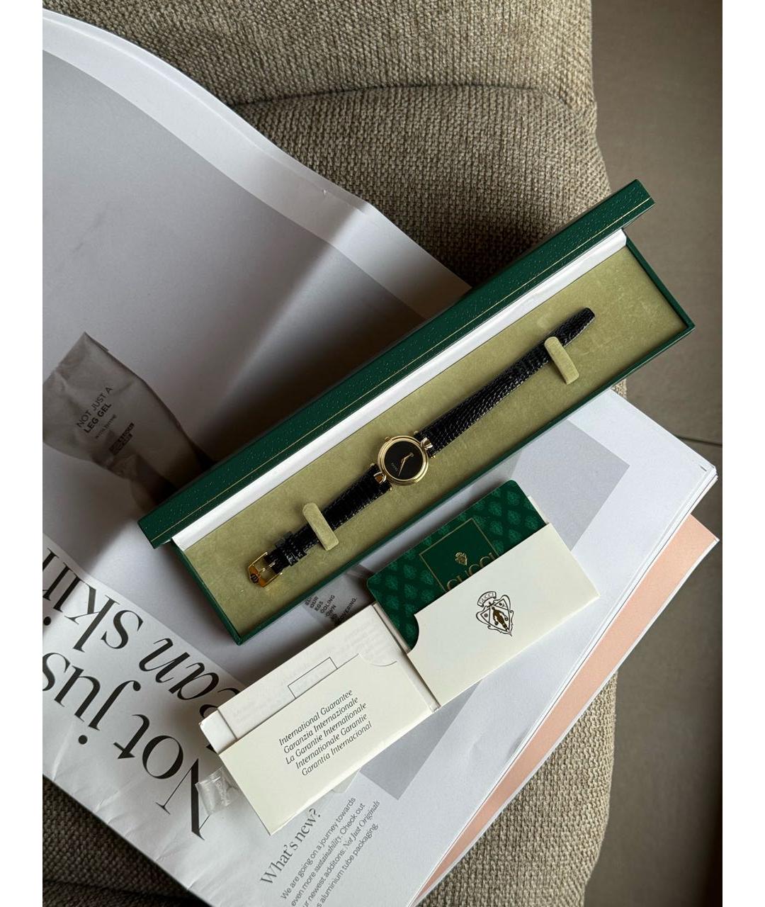 GUCCI Черные позолоченные часы, фото 4