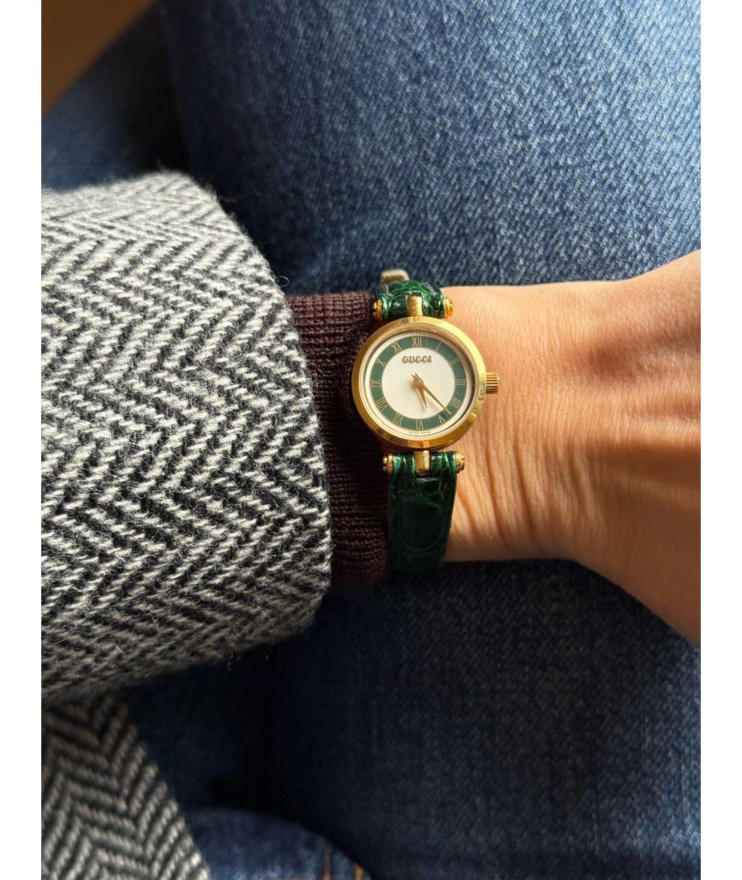 GUCCI Зеленые позолоченные часы, фото 7