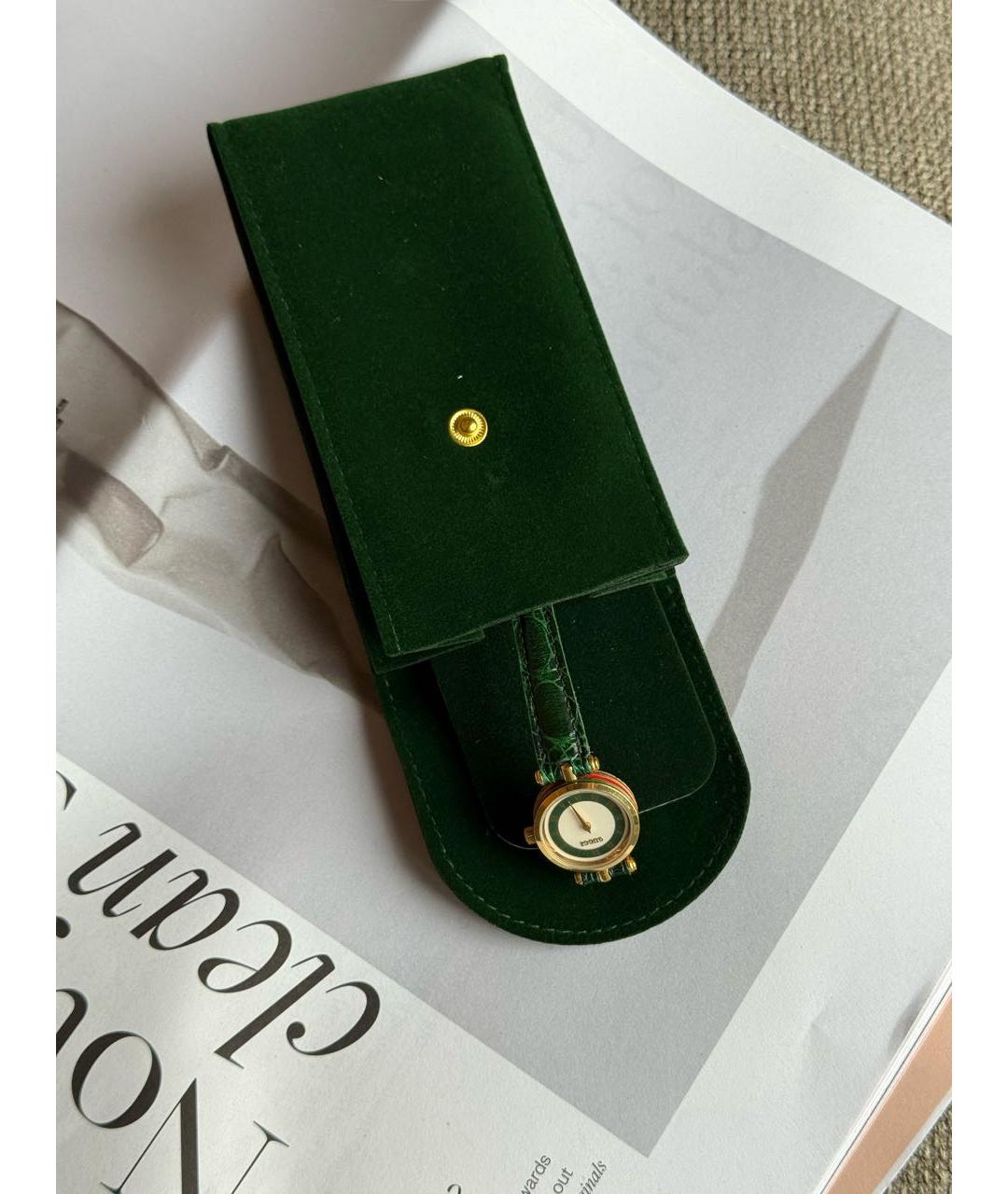 GUCCI Зеленые позолоченные часы, фото 5