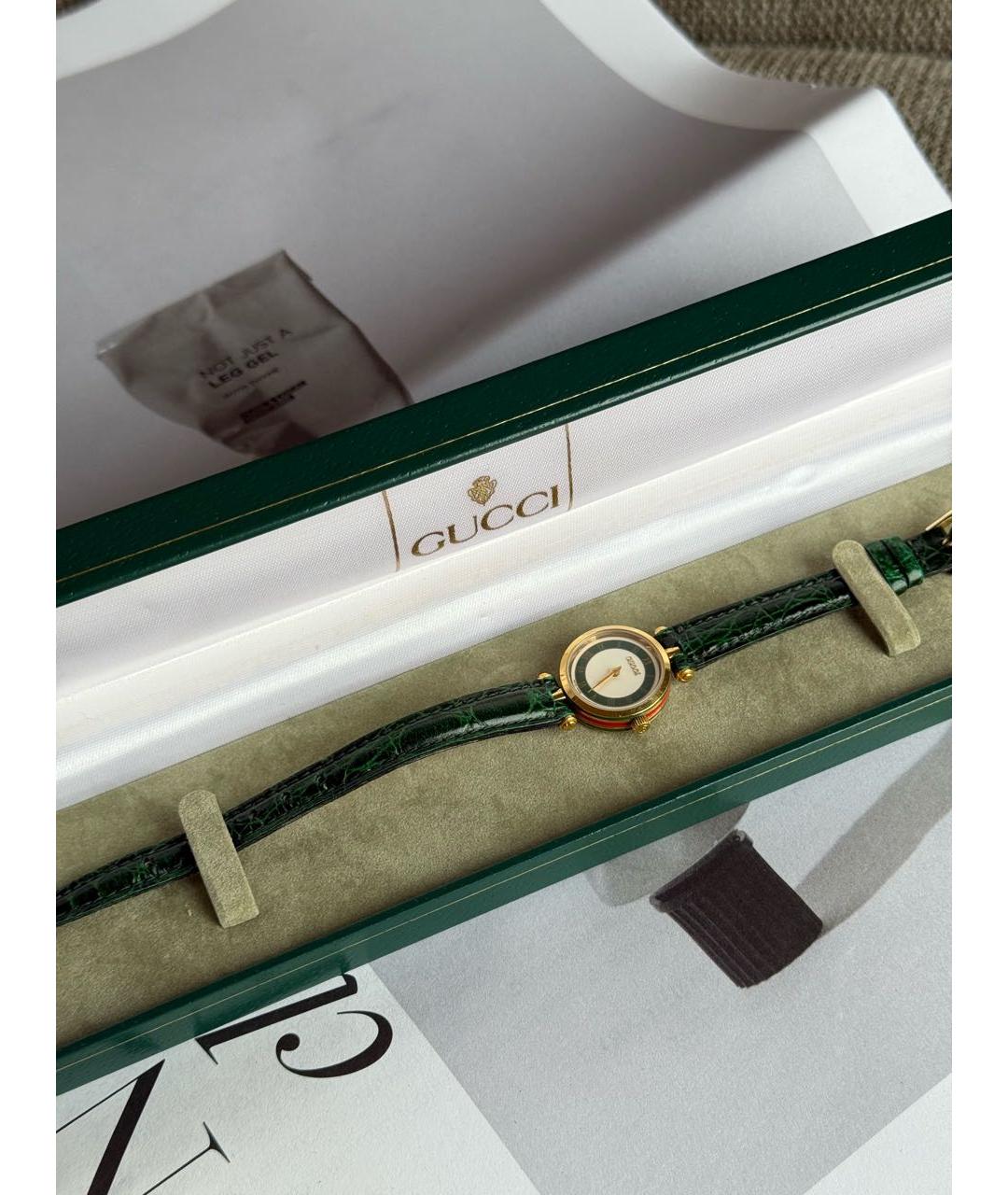 GUCCI Зеленые позолоченные часы, фото 4