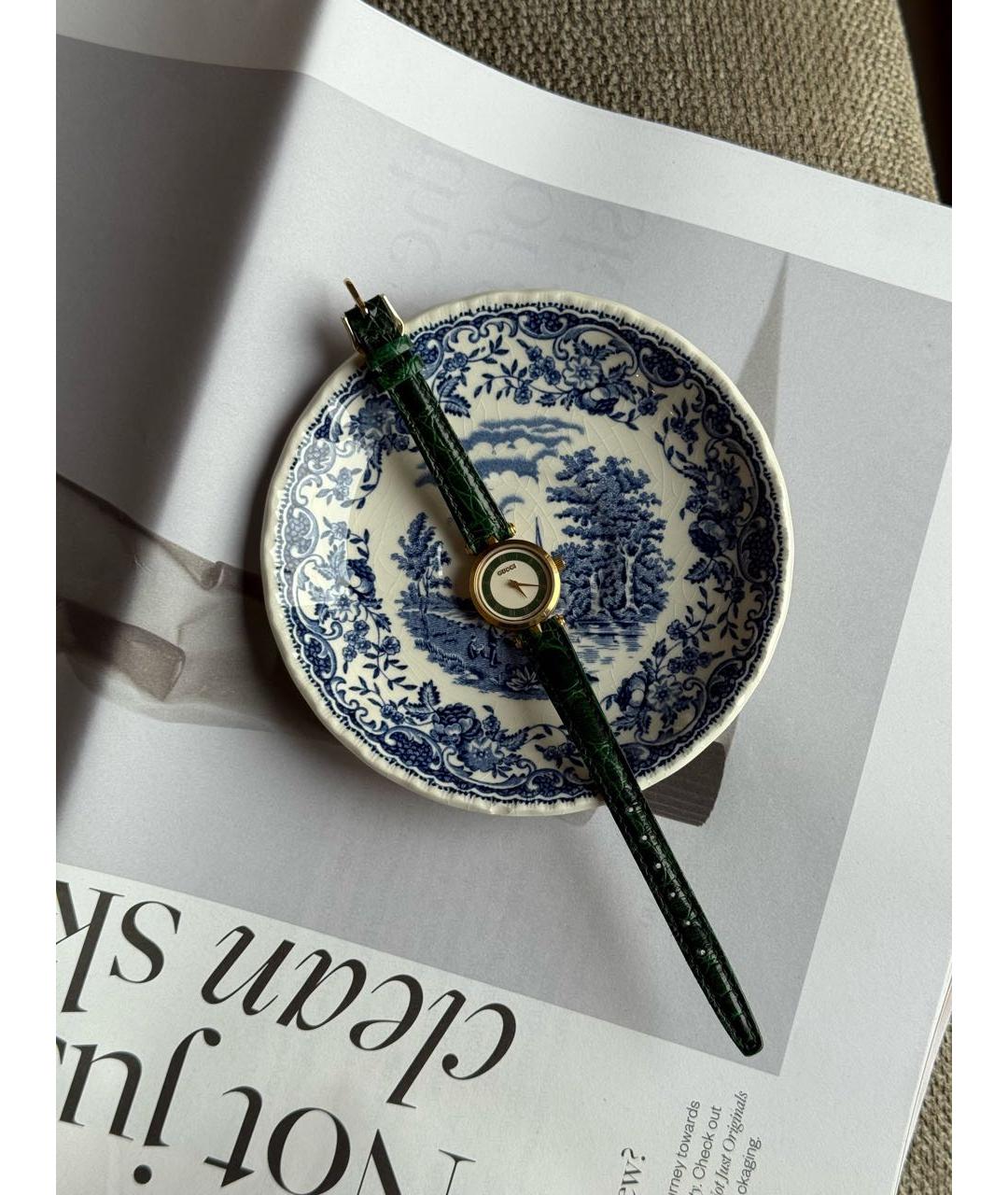 GUCCI Зеленые позолоченные часы, фото 6