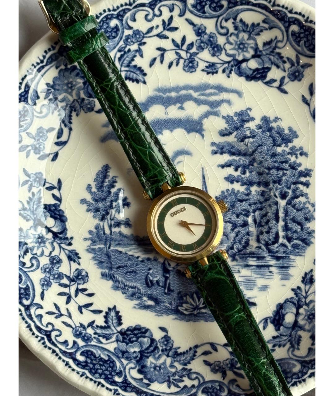 GUCCI Зеленые позолоченные часы, фото 10