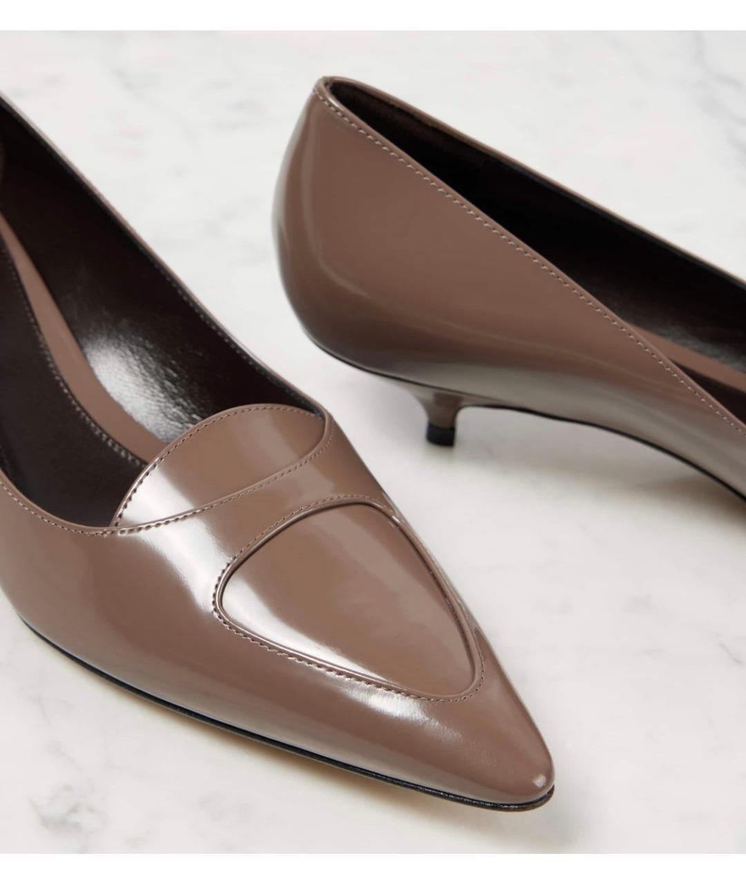 THE ROW Коричневые кожаные лодочки на низком каблуке, фото 8